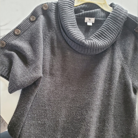 Worthington Cowl Neck Short Sleeved Gray Sweater - Picture 12 of 14